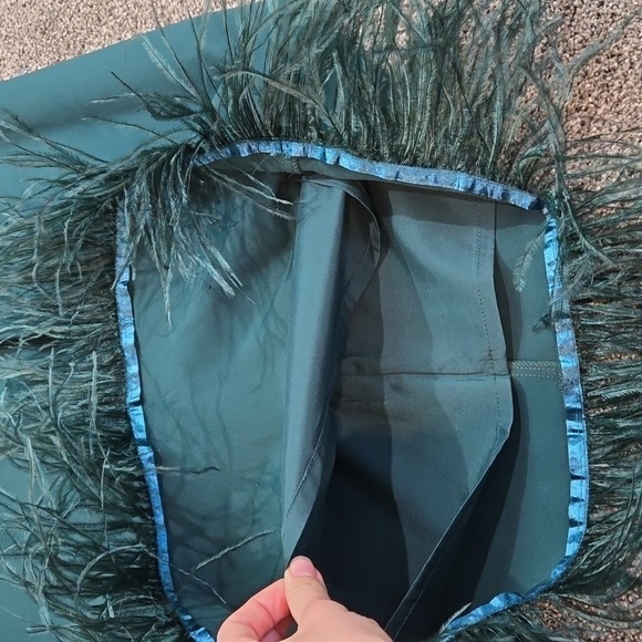 NEW Aidan Mattox Feather Trimmed Crepe cocktail Trapeze halter forest Dress sz 6 - Picture 6 of 11